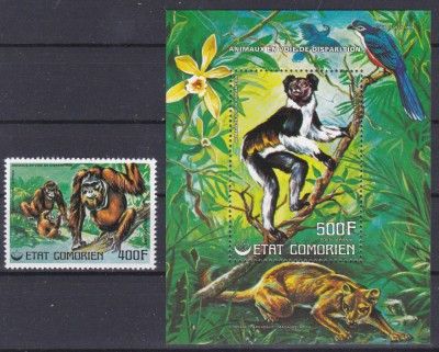 DB1 Fauna Animale pe cale de disparitie 1976 Comore 1 v. PA + SS MNH foto