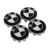 Set 4 Capace Janta BMW, 68mm, jante aliaj, Alb-Negru