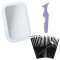 Set Make-up din 22 Piese, Oglinda cu LED si Incarcare USB, 20 de Pensule Antialergice si Sablon Multifunctional 5-in-1 Eyeliner din Silicon