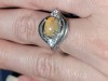 Inel Argint 925 Placat Aur Alb, Opal Foc Caboson Oval, Marime 7, Bijuterii Argint cu Piatra, Inel Dama Argint cu Aur, Inel cu Opal de Foc