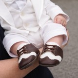 Pantofiori eleganti maro cu insertie alba (Marime Disponibila: 9-12 luni