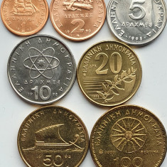 set 7 monede Grecia 1, 2, 5, 10, 20, 50, 100 drachmes 1990 - 2000 UNC - A026