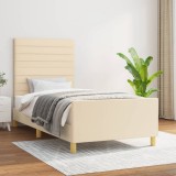 Cadru Pat Textil Crem 100x200 cm vidaXL + Tablie Reglabila - Suport Saltea Dormitor