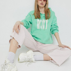 Roxy bluza femei, culoarea verde, cu glugă, cu imprimeu