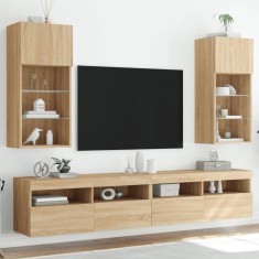 vidaXL Comode TV cu lumini LED, 2 buc., stejar sonoma, 40,5x30x90 cm 837048
