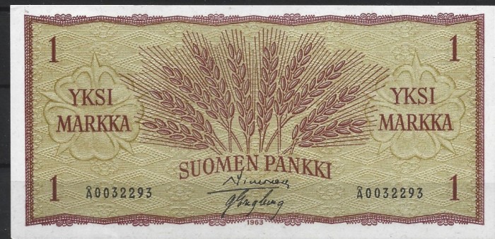 !!! FINLANDA - 1 MARKKA 1963 - P 98 a 13 - UNC / CEA DIN SCAN