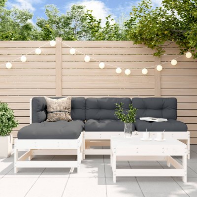 Set mobilier relaxare de gradina 5 piese alb lemn masiv de pin GartenMobel Dekor foto