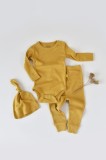 Set 3 piese: body cu maneca lunga, pantaloni lungi si caciulita din bumbac organic si modal - Sofran, BabyCosy (Marime: 12-18 Luni)