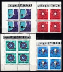 ROMANIA 1967 LP 665 EXPO &#039;67 - MONTREAL SERIA IN BLOC DE 4 TIMBRE MNH
