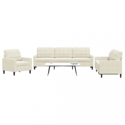 vidaXL Set de canapele cu perne, 3 piese, crem, catifea foto