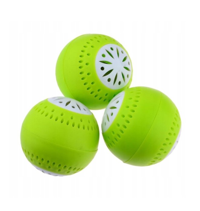 Set 3 bile absorbante de mirosuri pentru frigider, plastic, diametru 5 cm , verde