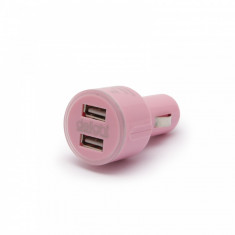 Adaptor de incarcare de la bricheta auto cu 2 porturi USB Pink foto