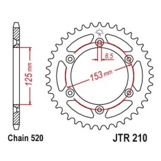 Pinion spate 48 dinti pas lant 520 &ndash; Honda CR - CRF - XR 125-150-230-250-400-450-500-650cc