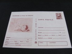 Dezarmare și Pace &icirc;n Europa. Carte Poștală Filatelică Rom&acirc;nia Nefolosită .Colecție Epoca Ceaușescu
