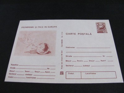 Dezarmare și Pace &amp;icirc;n Europa. Carte Poștală Filatelică Rom&amp;acirc;nia Nefolosită .Colecție Epoca Ceaușescu foto