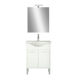 Set baie complet Leziter Nerva Prime 65 Alb MDF 65 cm cu chiuveta si oglinda, Asamblat, Rezistent la apa
