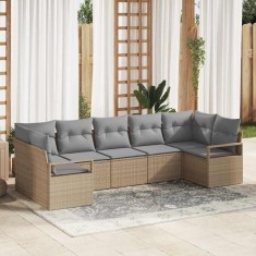 vidaXL Set de canapele pentru grădină 7 pcs Bej Rattan poli 3346530