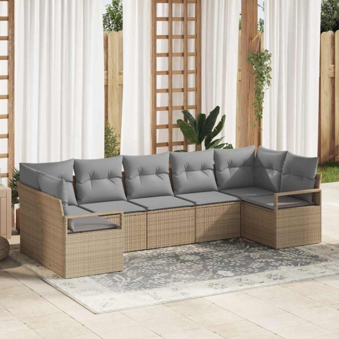 vidaXL Set de canapele pentru grădină 7 pcs Beige și gri deschis 3355199
