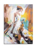 Tablou tanara cu vioara pictat manual, 70x50cm ulei pe panza in cutit efect 3D, Mircea Iordache