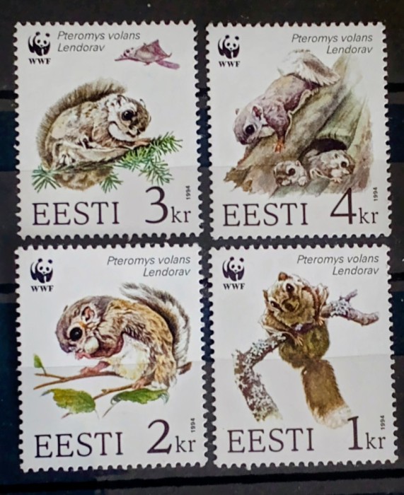Estonia 1995 veverițe , fauna WWF, veverițe zburatoare serie 4v neștampilată