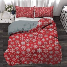 Lenjerie de pat matrimonial cu 4 huse perna patrata, Fulg de nea, bumbac ranforce, gramaj tesatura 120 g/mp, multicolor, 6 piese