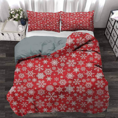 Lenjerie de pat pentru o persoana cu husa elastic pat si fata perna dreptunghiulara, Fulg de nea, bumbac ranforce, gramaj tesatura 120 g/mp, multicolo foto