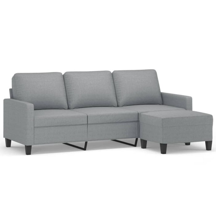 Canapea cu 3 locuri si taburet, gri deschis, 180 cm, textil