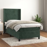 VidaXL Pat box spring cu saltea, verde &icirc;nchis, 80x200 cm, catifea