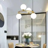 Candelabru elegant cu 4 globuri albe, corp auriu, dulie G9 x 4, inaltime reglabila