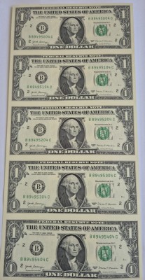 Statele Unite (SUA) coala 1 Dolar 2017 B - 5 bancnote netaiate - P-544 UNC !!! foto