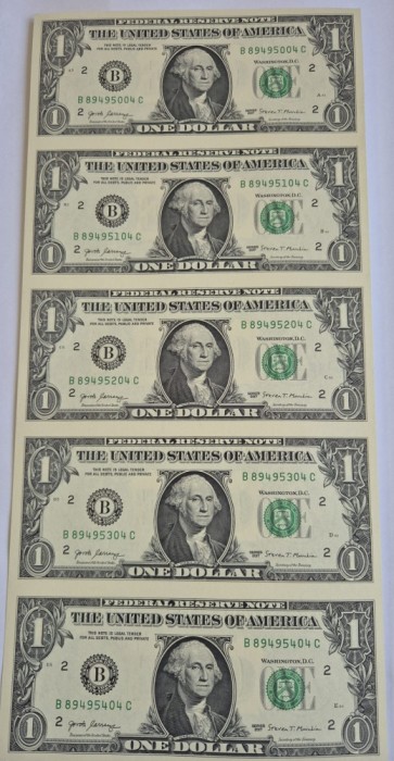 Statele Unite (SUA) coala 1 Dolar 2017 B - 5 bancnote netaiate - P-544 UNC !!!