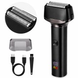 Aparat de Ras Electric Shaver Trimmer, Umed/Uscat, IPX5, Fara Fir, LED, Lame Duble, Autonomie 70 min, USB-C, Negru