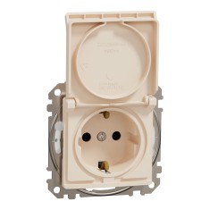 Priza simpla schuko cu capac Schneider Sedna IP44 bej SDD212023
