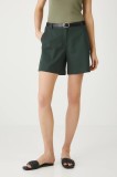 Medicine pantaloni scurti culoarea turcoaz, neted, medium waist