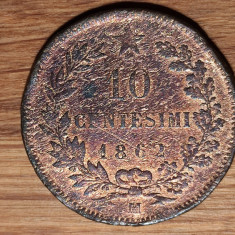 Italia - moneda de colectie - 10 centesimi 1862 M (Milan) - bronz