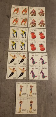 TANZANIA JOCURI OLIMPICE 4 SETURI COMPLETE IN BLOC DE 4 DANTELAT MNH foto