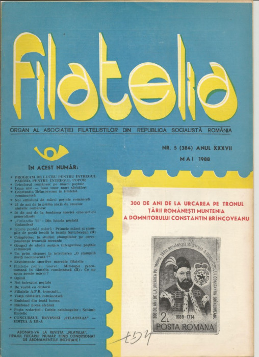 Romania, revista Filatelia nr. 5/1988 (384)