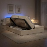 Cumpara ieftin Pat cu LED si saltea Crem 180 x 200 cm Tesatura