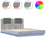 Cadru de pat cu tablie si lumini LED, gri sonoma, 150x200 cm