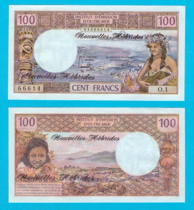 Noile Hebride (p#18) 100 Francs 1977 UNC &#039;Perioada Anglo-Franceza&#039; serie: O.1 66614