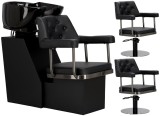 Ezra Set spălătorie coafor și 2x scaun coafor hidraulic rotativ pentru salon de coafură chiuvetă mobilă vas ceramic armatură baterie duș.