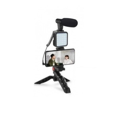 Kit vlogging universal pentru telefon,trepied flexibil,microfon,suport telefon,panou lumina LED foto