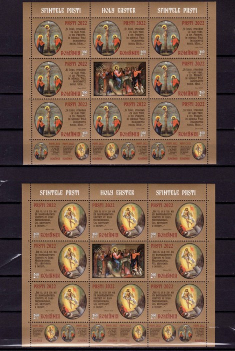 ✅RO 2022 LP 2361 &quot;Sfintele Pasti&quot;, minicoli 8 serii+1 vinieta+3tabs ,MNH