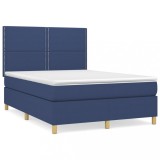 Cumpara ieftin Pat box spring cu saltea, albastru, 140x200 cm, textil