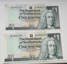 Set 2 bancnote 1 pound 2000 Scotia / Scotland, serii consecutive foto