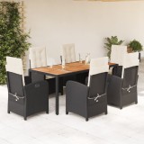 vidaXL Set mobilier de grădină cu perne, 7 piese, negru, poliratan 3212227