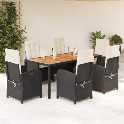vidaXL Set mobilier de grădină cu perne, 7 piese, negru, poliratan foto