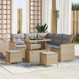 Set canapea grădină vidaXL cu perne Bej Poli Ratan Acacia, Set de dining grădină vidaXL cu perne Bej Poli Ratan Acacia