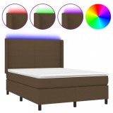 Cumpara ieftin Pat cu arcuri, saltea si LED, maro inchis, 140x200 cm, textil