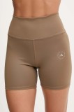adidas by Stella McCartney pantaloni scurți de yoga culoarea maro, uni, high waist, KA0631